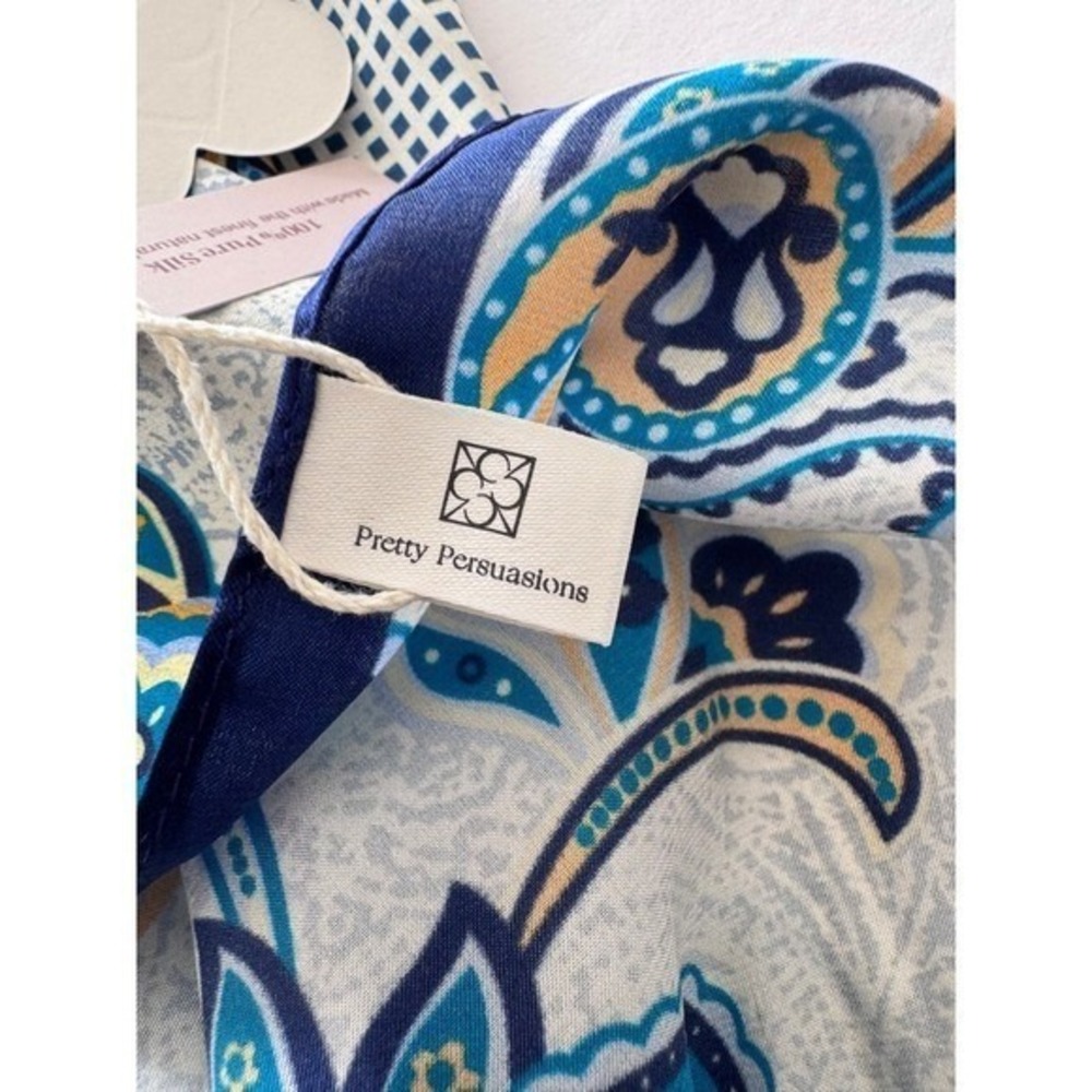 NWT Pretty Persuasions Square 20 x 20 Paisley‎ 100% Pure Silk Scarf Coastal Chic